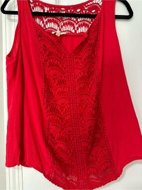 Red Crochet-Front Sleeveless Tank Top -